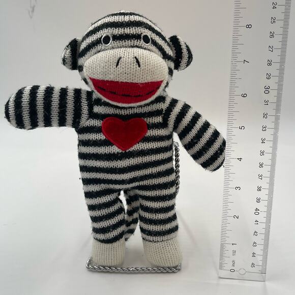 Dan Dee 8" Striped Black White Sock Monkey Plush Red Heart Collectors Choice - Picture 4 of 7